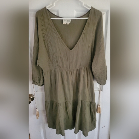 Anthropology Saturday Sunday Vneck Olive Green Womans Dress, Size Medium - Picture 3 of 6